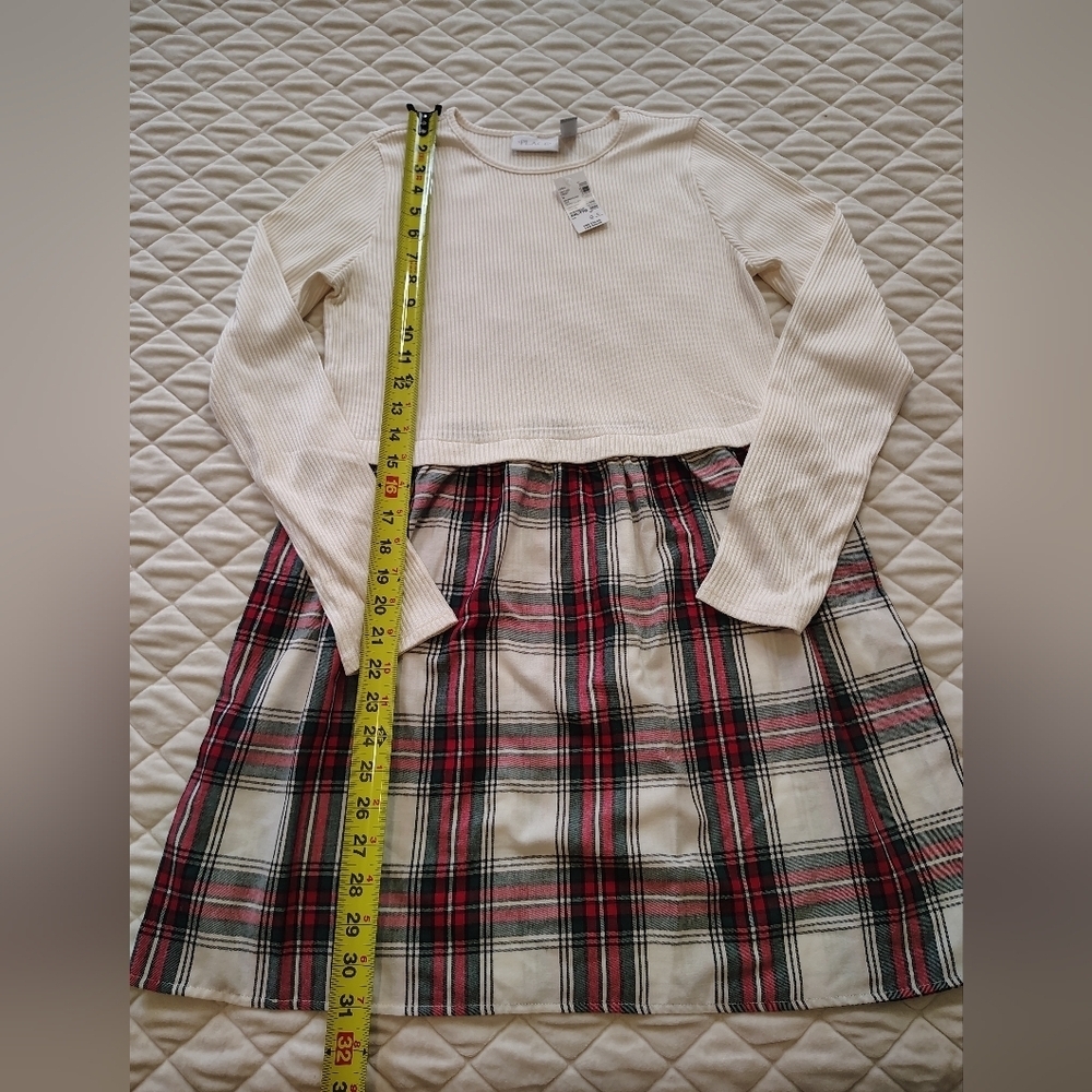 The Children's Place Girls' Long Sleeve Plaid Ribbed Fit and Flare Dress.Size 16 - Picture 11 of 13